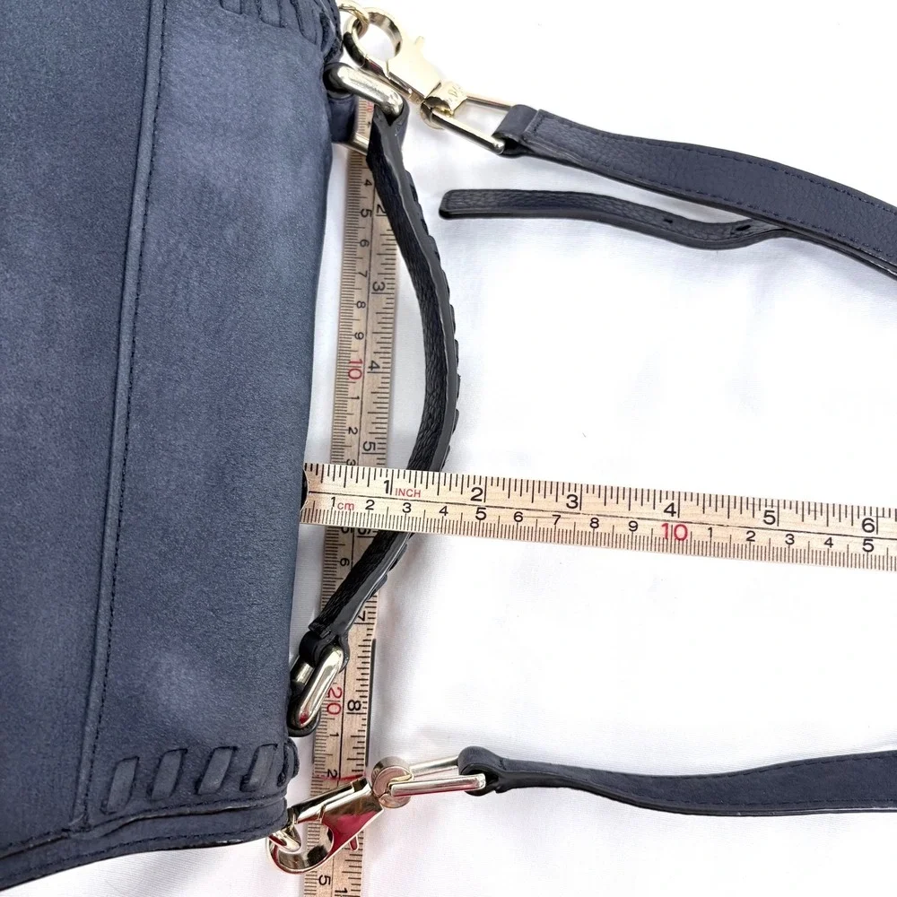 Rebecca Minkoff Vanity Saddle Bag Navy Blue Suede Whipstitch Crossbody Boho